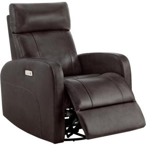 CHITA Genuine Leather Power Swivel Glider Recliner Chair, FSC Certified Double Layer Backrest Truck Armrest Recliner Chair Sofa for Living Room-White(Dark Brown)