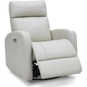 CHITA Genuine Leather Power Swivel Glider Recliner Chair, FSC Certified Double Layer Backrest Truck Armrest Recliner Chair Sofa for Living Room-White(Light Grey)