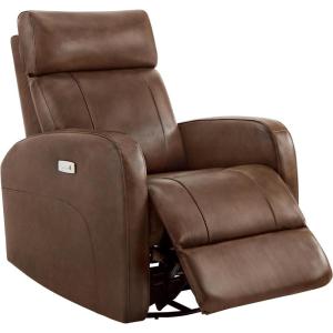 CHITA Genuine Leather Power Swivel Glider Recliner Chair, FSC Certified Double Layer Backrest Truck Armrest Recliner Chair Sofa for Living Room-White(Light Brown)