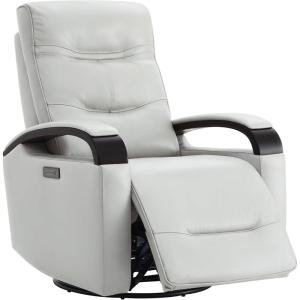 CHITA Genuine Leather Power Swivel Glider Rocker Recliner, FSC Certified Mid Century Modern Recliner Chair for Adults, Adjustable Power Headrest, for Nursery and Living Room, Creamy Grey(Creamy Grey)