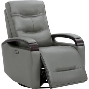 CHITA Genuine Leather Power Swivel Glider Rocker Recliner, FSC Certified Mid Century Modern Recliner Chair for Adults, Adjustable Power Headrest, for Nursery and Living Room, Creamy Grey(Haze)