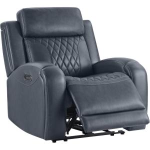 CHITA Genuine Leather Recliner Chair for Adults with Adjustable Power Headrest, Lay Flat Power Recliner with Slide-Out Cupholders & USB/Type-C Ports, Living Room Chair, Saddle(Navy)
