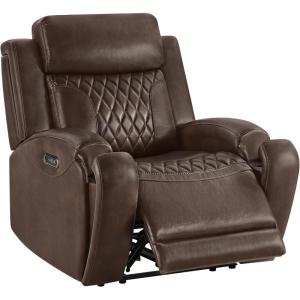 CHITA Genuine Leather Recliner Chair for Adults with Adjustable Power Headrest, Lay Flat Power Recliner with Slide-Out Cupholders & USB/Type-C Ports, Living Room Chair, Saddle(Brown)