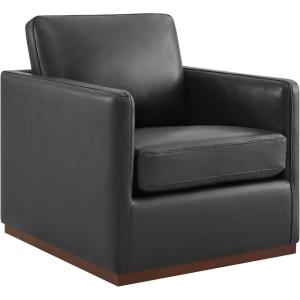 CHITA Genuine Leather Swivel Accent Chair, FSC Certified Mid Century Modern Arm Chair for Living Room and Bedroom, Fully Assembled, Saddle(Black)