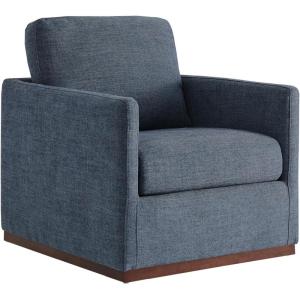 CHITA Genuine Leather Swivel Accent Chair, FSC Certified Mid Century Modern Arm Chair for Living Room and Bedroom, Fully Assembled, Saddle(Bule)