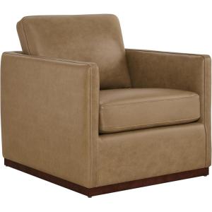 CHITA Genuine Leather Swivel Accent Chair, FSC Certified Mid Century Modern Arm Chair for Living Room and Bedroom, Fully Assembled, Saddle(Mocha)