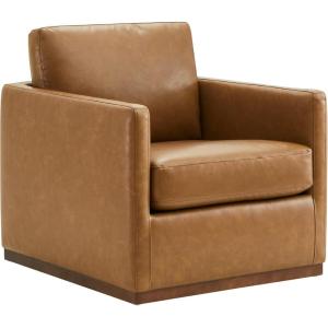 CHITA Genuine Leather Swivel Accent Chair, FSC Certified Mid Century Modern Arm Chair for Living Room and Bedroom, Fully Assembled, Saddle(Saddle Brown)