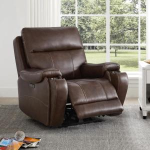 CHITA Large Power Zero Gravity Recliner Chair, Genuine Leather Recliner Chair for Adults with Adjustable Power Headrest and Hidden Slide-Out Cupholders, USB and Type-C Ports, Creamy Grey(Brown)