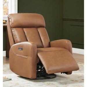 CHITA Leather Power Swivel Recliner Chair for Adults, Triple Motor Electric Rocker Recliner for Living Room with Adjustable Headrest and Lumbar Support, USB & Type-C Charging Ports, Saddle Brown(Saddle)