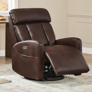 CHITA Leather Power Swivel Recliner Chair for Adults, Triple Motor Electric Rocker Recliner for Living Room with Adjustable Headrest and Lumbar Support, USB & Type-C Charging Ports, Saddle Brown(Cognac)