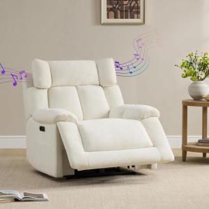 CHITA Oversized Power Recliner Chair with Bluetooth Speakers for Adults, Lay Flat Recliner with Power Lumbar Support, Manual Winged Headrest and USB & Type-C Charging Ports, Cream(Cream)
