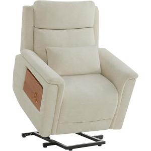 CHITA Power Lift Recliner Chair for Elderly with Heat and Massage, Electric Lift Chairs with Foldable Tray Table, Cupholder, Removable Lumbar Pillow, 2 Side Pockets, Faux Leather in Saddle(Cream)