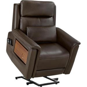 CHITA Power Lift Recliner Chair for Elderly with Heat and Massage, Electric Lift Chairs with Foldable Tray Table, Cupholder, Removable Lumbar Pillow, 2 Side Pockets, Faux Leather in Saddle(Brown)