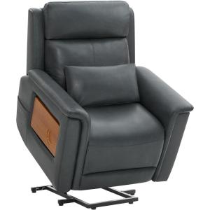 CHITA Power Lift Recliner Chair for Elderly with Heat and Massage, Electric Lift Chairs with Foldable Tray Table, Cupholder, Removable Lumbar Pillow, 2 Side Pockets, Faux Leather in Saddle(Navy)
