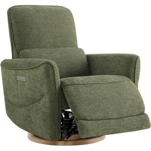 CHITA Power Nursery Rocking Chair, Swivel Glider Recliner Chair with Solid Wood Base, Bulit-in USB & Type-C Charging Ports for Living Room, FSC Certified, Moss Green(Moss Green)