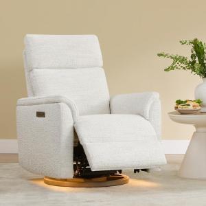 CHITA Power Swivel Glider for Adults with Nightlight, Nursery Recliner Chair with Power Headrest for Living Room, Bedroom, Water-Resistant Boucle Fabric, Boucle Fabric in Pearl(Pearl)