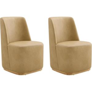 CHITA Upholstered Rolling Dining Chair on Casters Set of 2, FSC Certified Modern Fabric Dining Chair with Casters, Boucle Dining Chairs for Reading Room Kitchen Dining Room, Pearl(Tan)