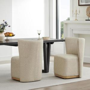 CHITA Upholstered Rolling Dining Chair on Casters Set of 2, FSC Certified Modern Fabric Dining Chair with Casters, Boucle Dining Chairs for Reading Room Kitchen Dining Room, Pearl(Oatmeal)