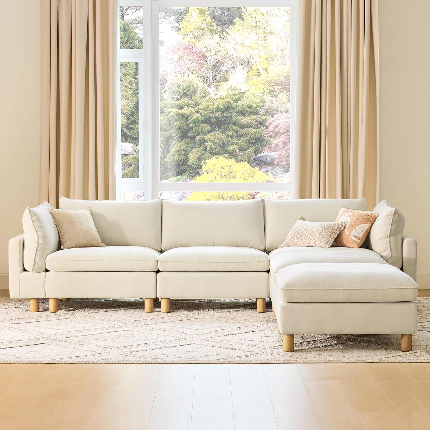 image:imageCHITA 92 Super Large Sectional Couches for Living Room Modular Cloud Couch Sectional Sofa Premium Fabric Couches Down Filled High Density Foam Chenille in Cream 2 Seater LoveseatCream