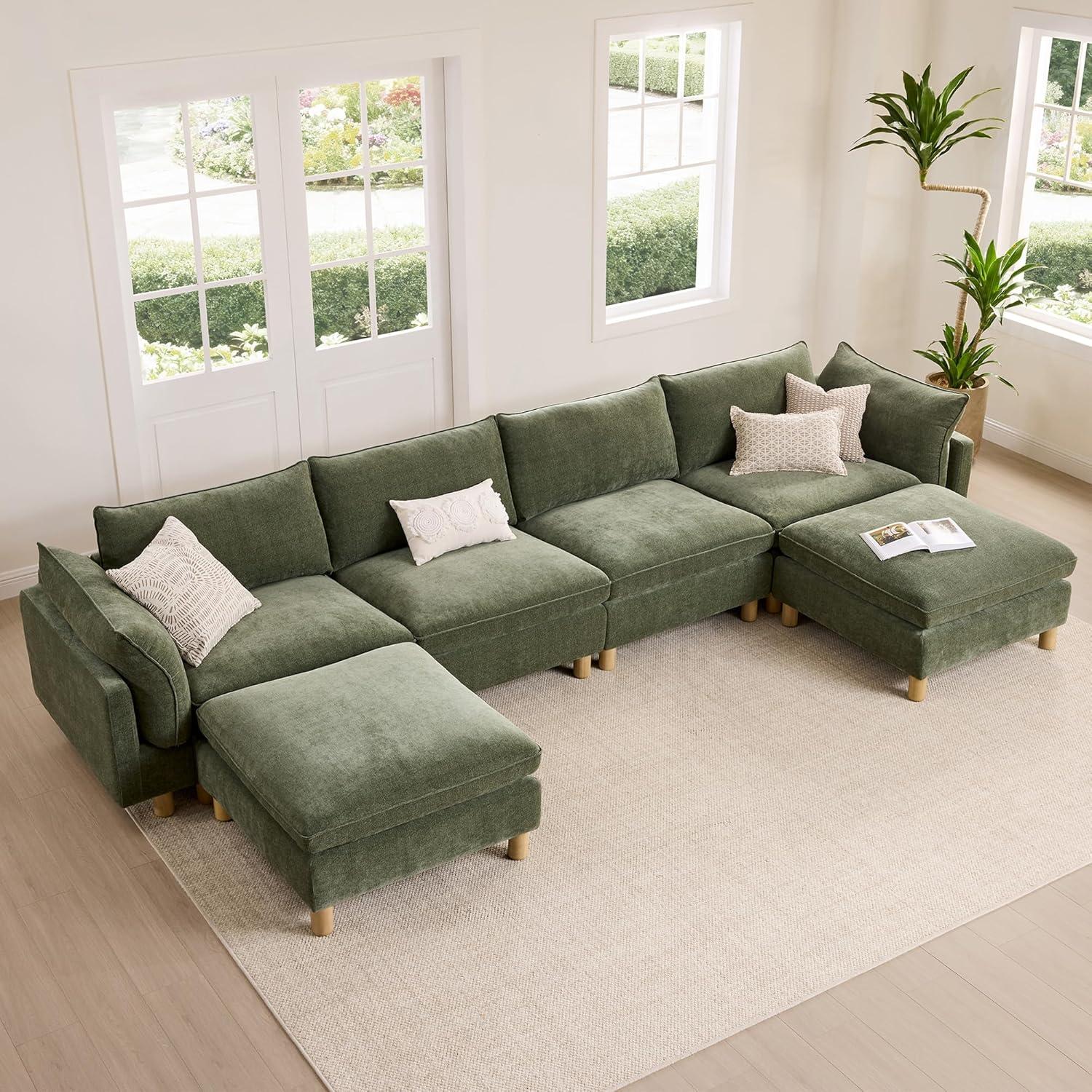 image:imageCHITA 92 Super Large Sectional Couches for Living Room Modular Cloud Couch Sectional Sofa Premium Fabric Couches Down Filled High Density Foam Chenille in Cream 2 Seater LoveseatGreen