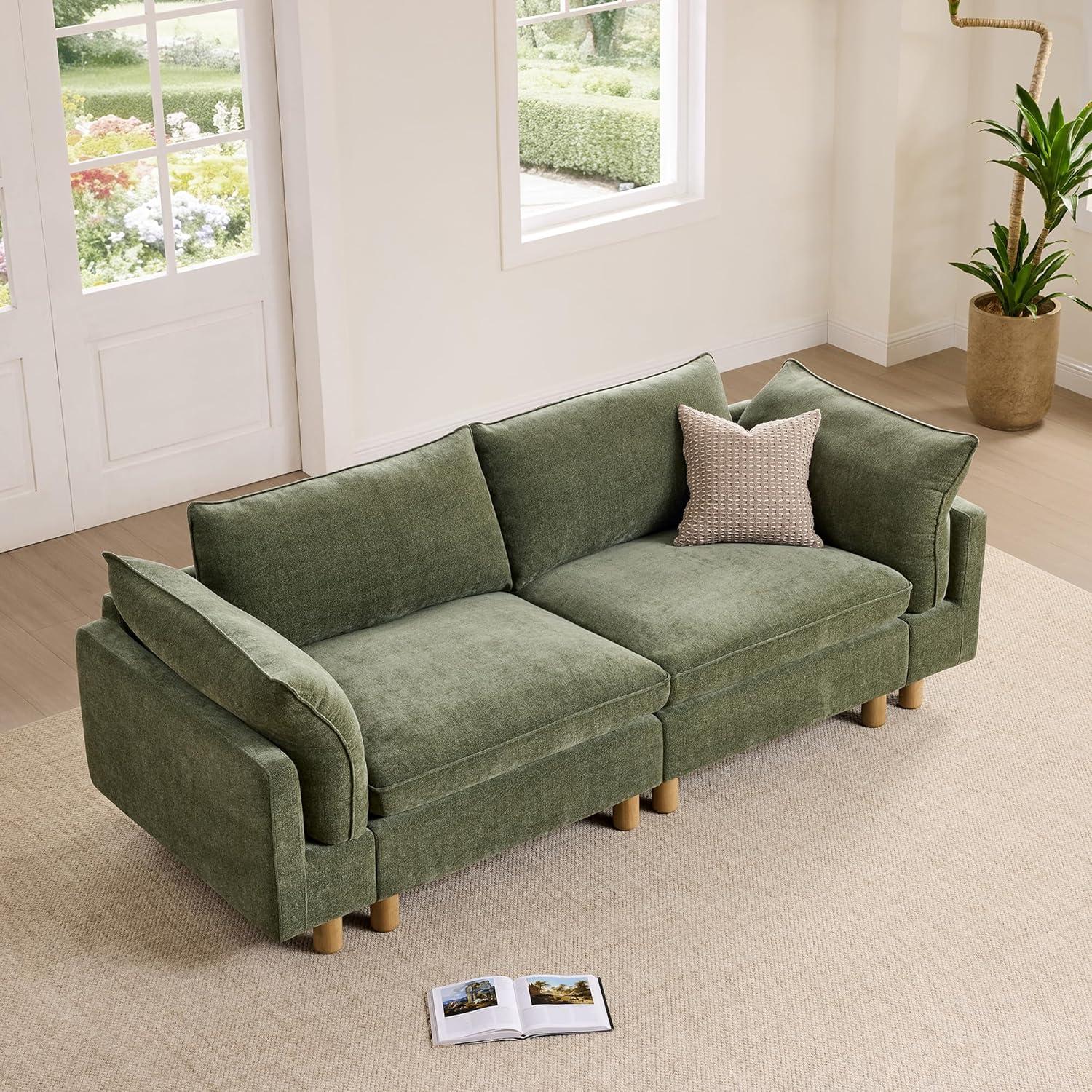 image:imageCHITA 92 Super Large Sectional Couches for Living Room Modular Cloud Couch Sectional Sofa Premium Fabric Couches Down Filled High Density Foam Chenille in Cream 2 Seater LoveseatGreen
