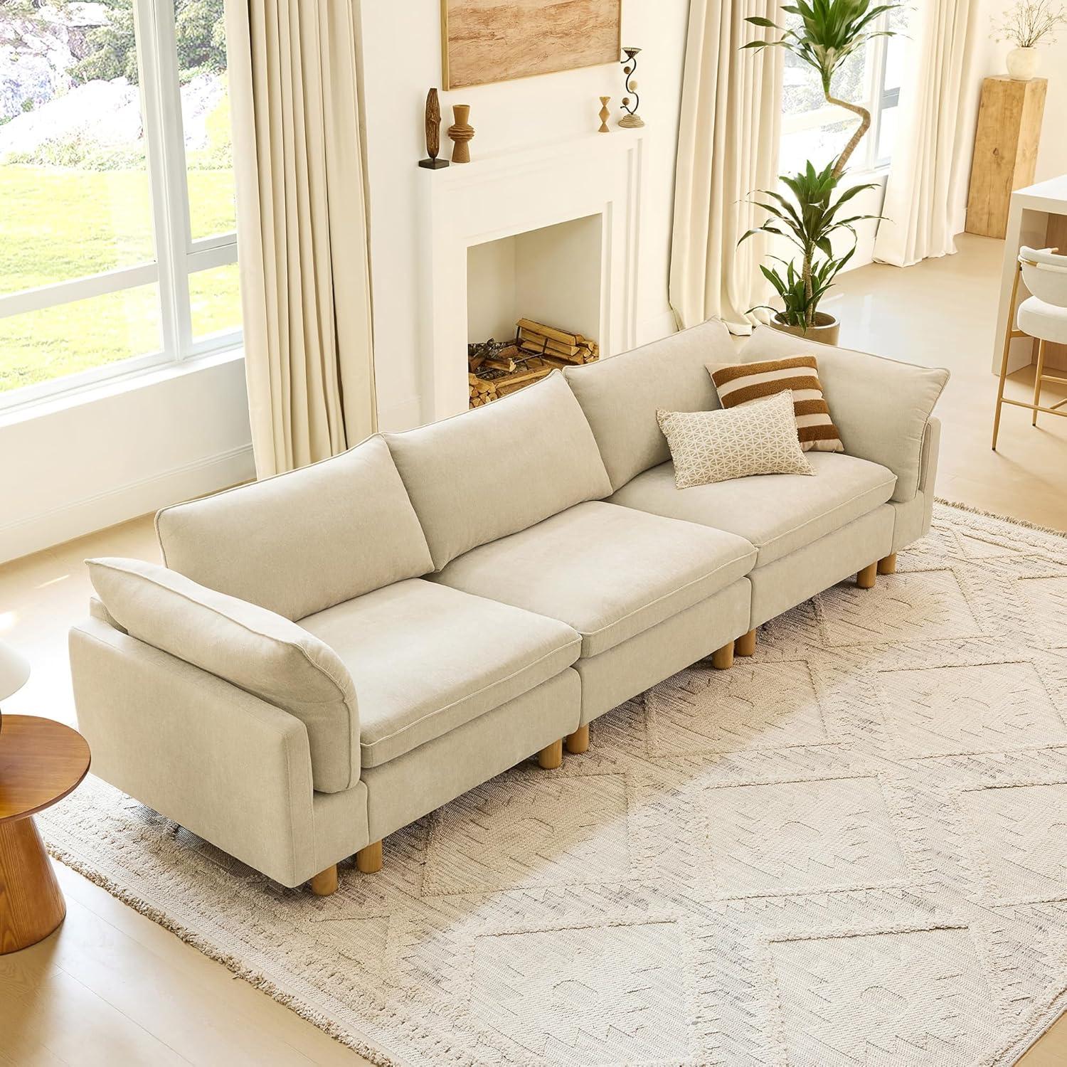 image:imageCHITA 92 Super Large Sectional Couches for Living Room Modular Cloud Couch Sectional Sofa Premium Fabric Couches Down Filled High Density Foam Chenille in Cream 2 Seater LoveseatBeige