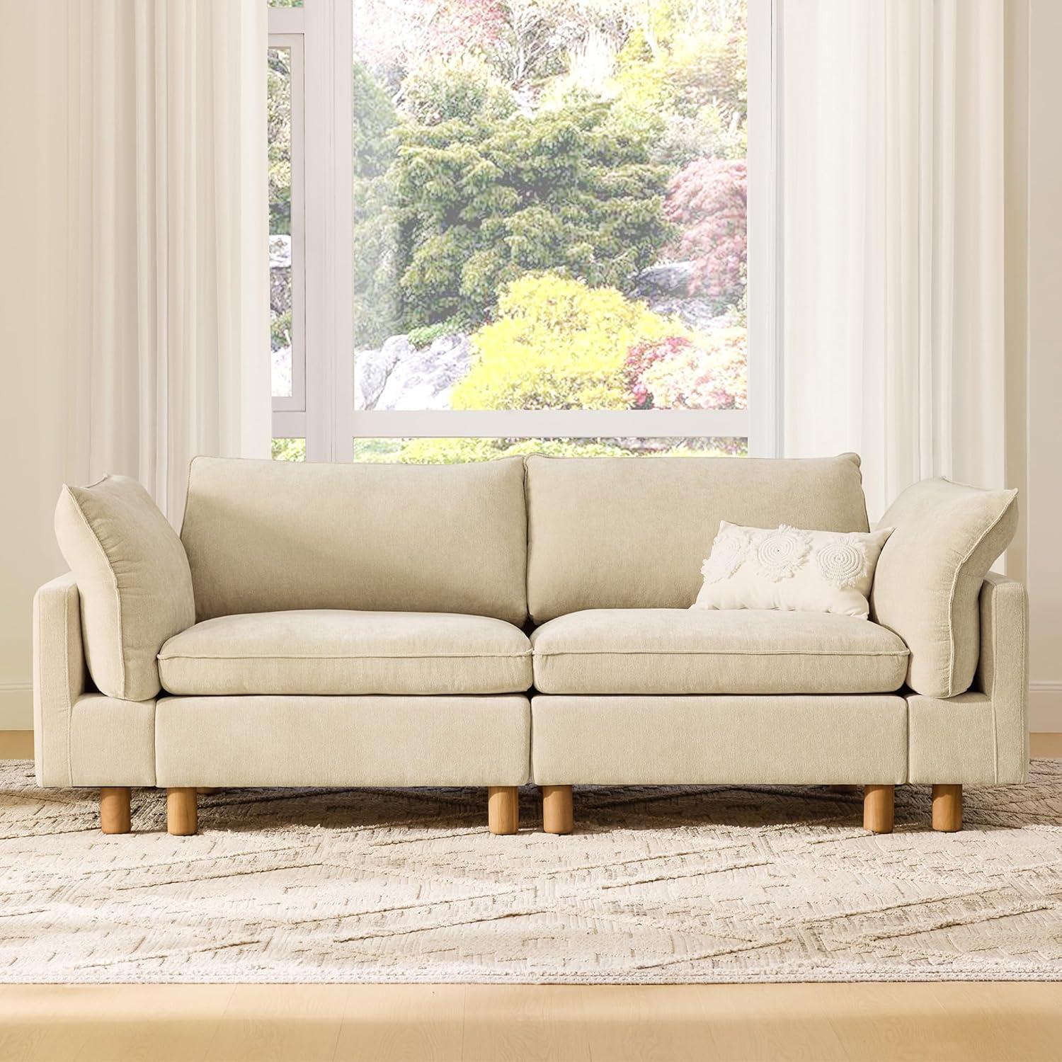 image:imageCHITA 92 Super Large Sectional Couches for Living Room Modular Cloud Couch Sectional Sofa Premium Fabric Couches Down Filled High Density Foam Chenille in Cream 2 Seater LoveseatBeige