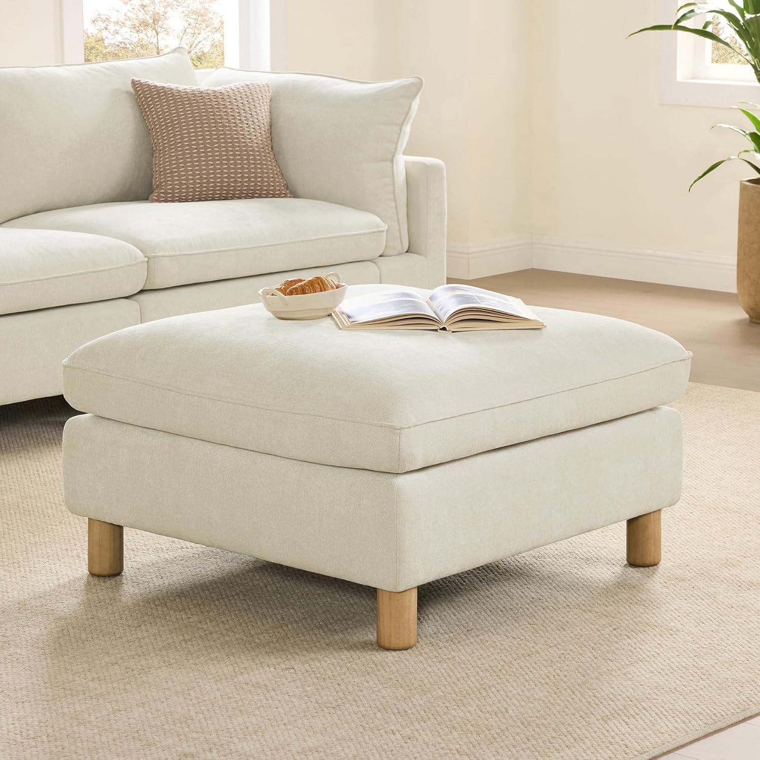 image:imageCHITA 92 Super Large Sectional Couches for Living Room Modular Cloud Couch Sectional Sofa Premium Fabric Couches Down Filled High Density Foam Chenille in Cream 2 Seater LoveseatCream
