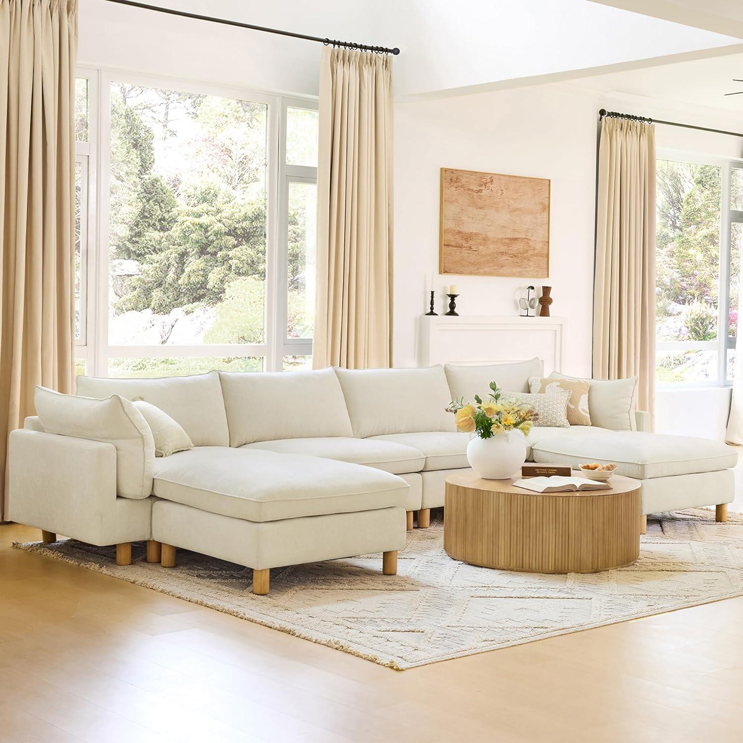 image:imageCHITA 92 Super Large Sectional Couches for Living Room Modular Cloud Couch Sectional Sofa Premium Fabric Couches Down Filled High Density Foam Chenille in Cream 2 Seater LoveseatCream