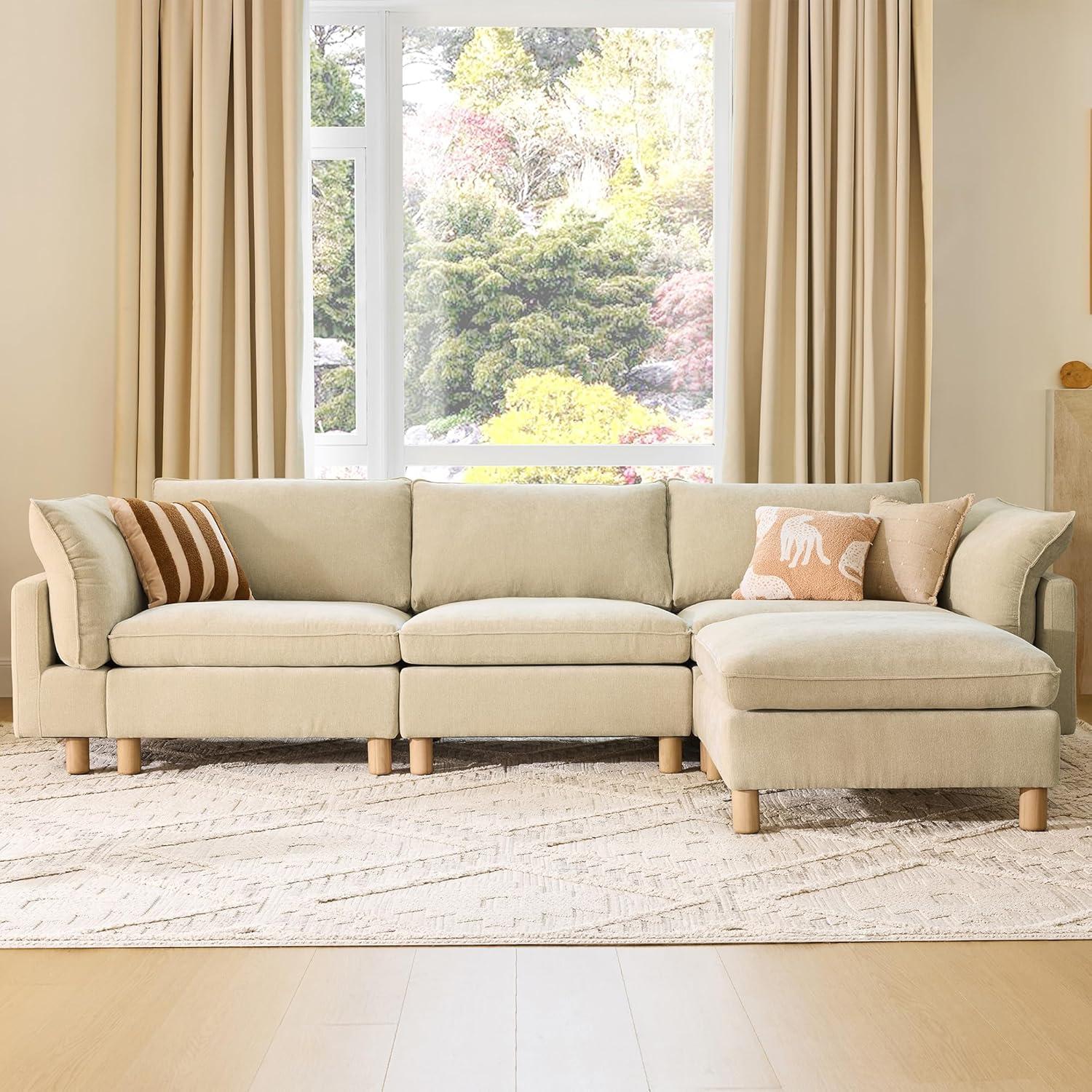 image:imageCHITA 92 Super Large Sectional Couches for Living Room Modular Cloud Couch Sectional Sofa Premium Fabric Couches Down Filled High Density Foam Chenille in Cream 2 Seater LoveseatBeige
