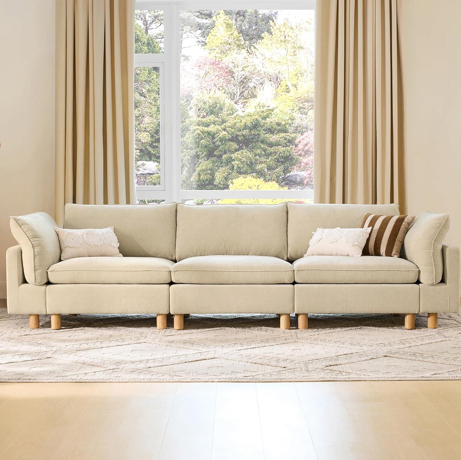 image:imageCHITA 92 Super Large Sectional Couches for Living Room Modular Cloud Couch Sectional Sofa Premium Fabric Couches Down Filled High Density Foam Chenille in Cream 2 Seater LoveseatBeige