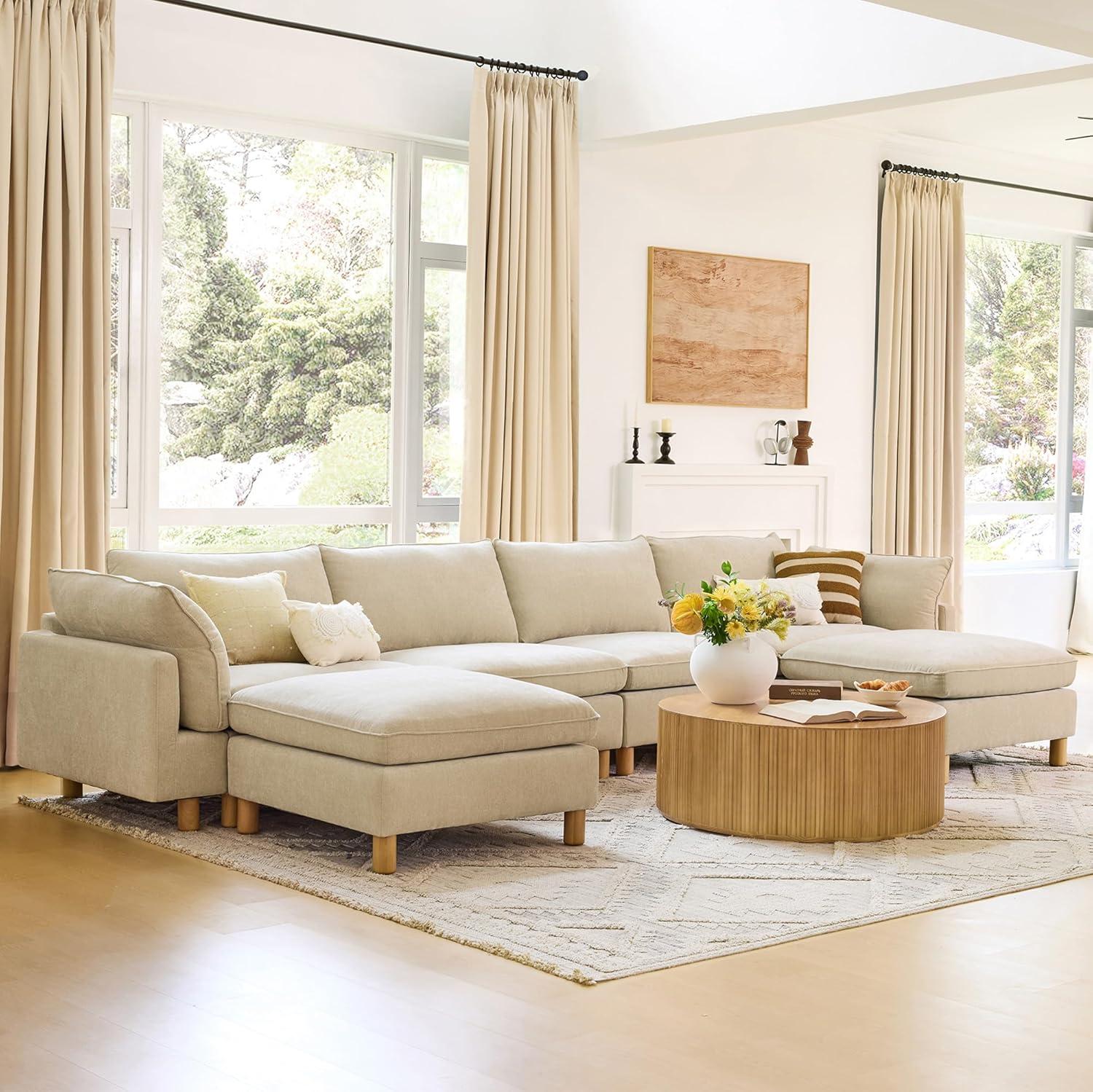 image:imageCHITA 92 Super Large Sectional Couches for Living Room Modular Cloud Couch Sectional Sofa Premium Fabric Couches Down Filled High Density Foam Chenille in Cream 2 Seater LoveseatBeige