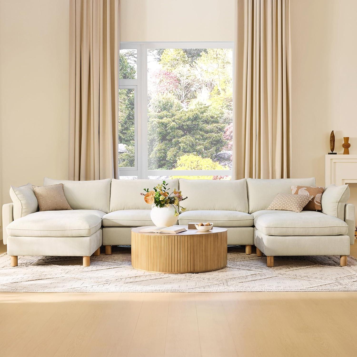 image:imageCHITA 92 Super Large Sectional Couches for Living Room Modular Cloud Couch Sectional Sofa Premium Fabric Couches Down Filled High Density Foam Chenille in Cream 2 Seater LoveseatCream