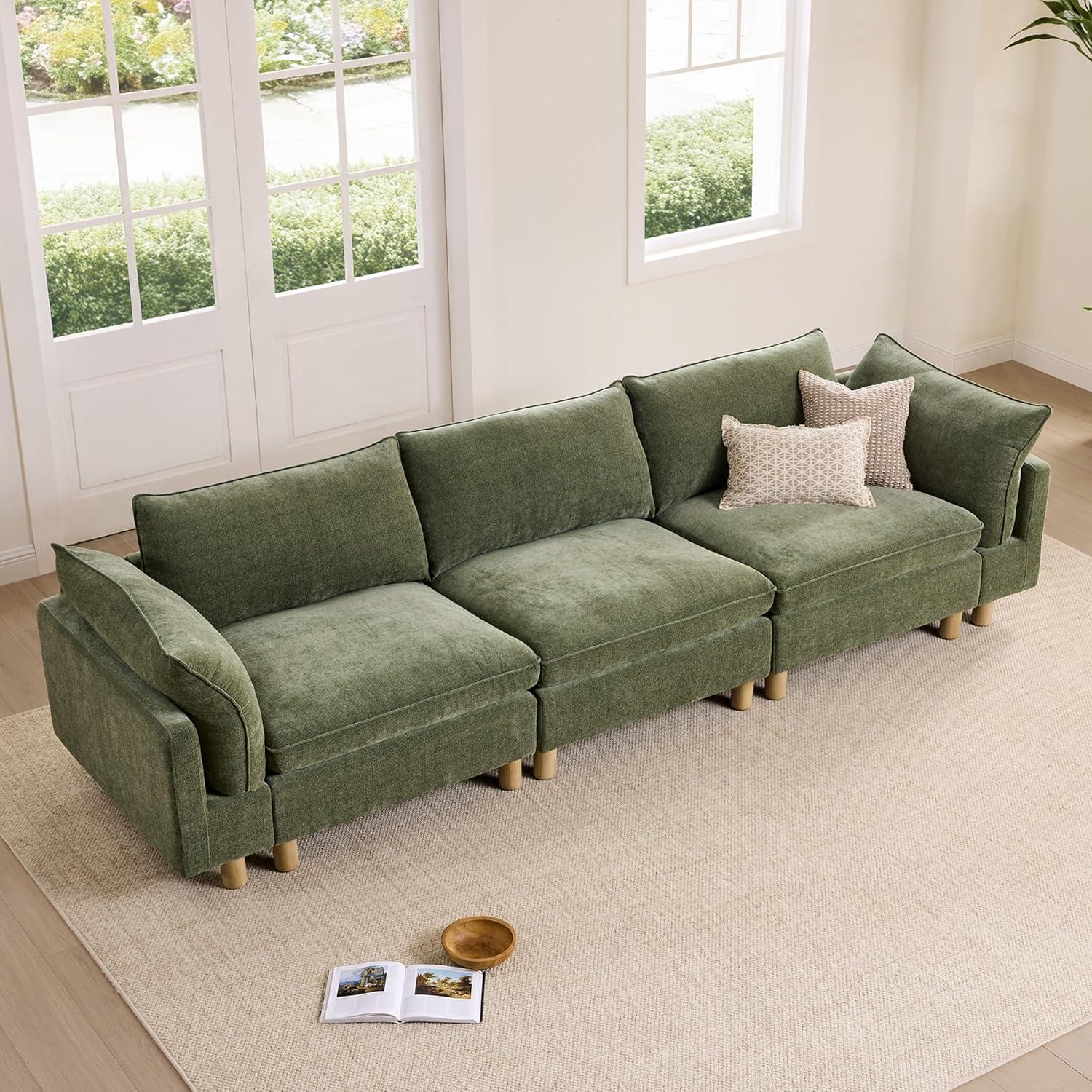 image:imageCHITA 92 Super Large Sectional Couches for Living Room Modular Cloud Couch Sectional Sofa Premium Fabric Couches Down Filled High Density Foam Chenille in Cream 2 Seater LoveseatGreen