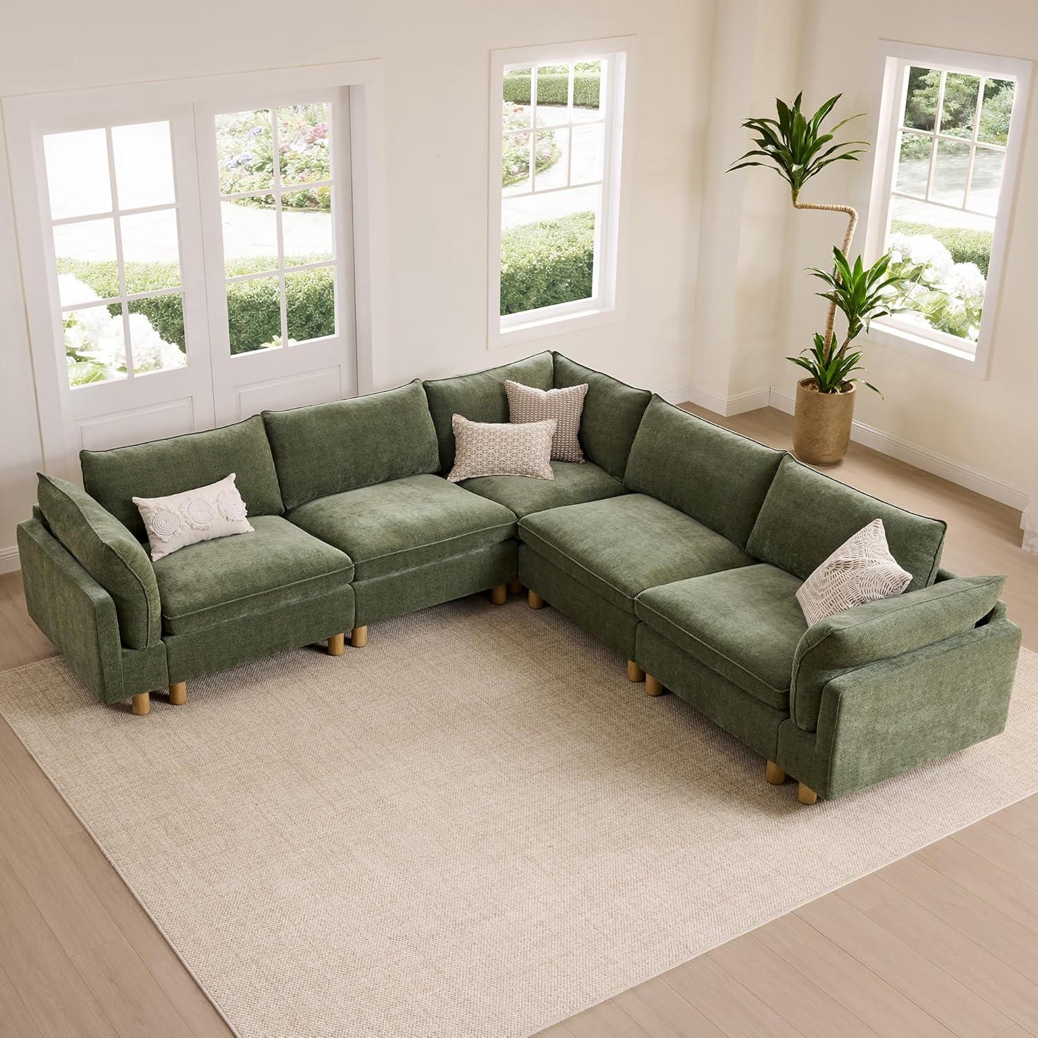 image:imageCHITA 92 Super Large Sectional Couches for Living Room Modular Cloud Couch Sectional Sofa Premium Fabric Couches Down Filled High Density Foam Chenille in Cream 2 Seater LoveseatGreen