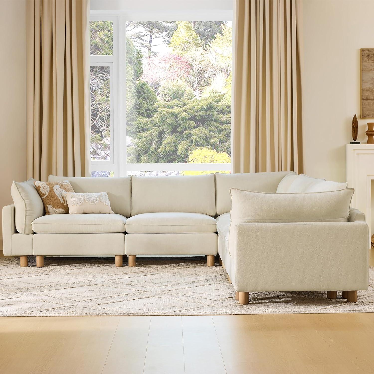 image:imageCHITA 92 Super Large Sectional Couches for Living Room Modular Cloud Couch Sectional Sofa Premium Fabric Couches Down Filled High Density Foam Chenille in Cream 2 Seater LoveseatCream
