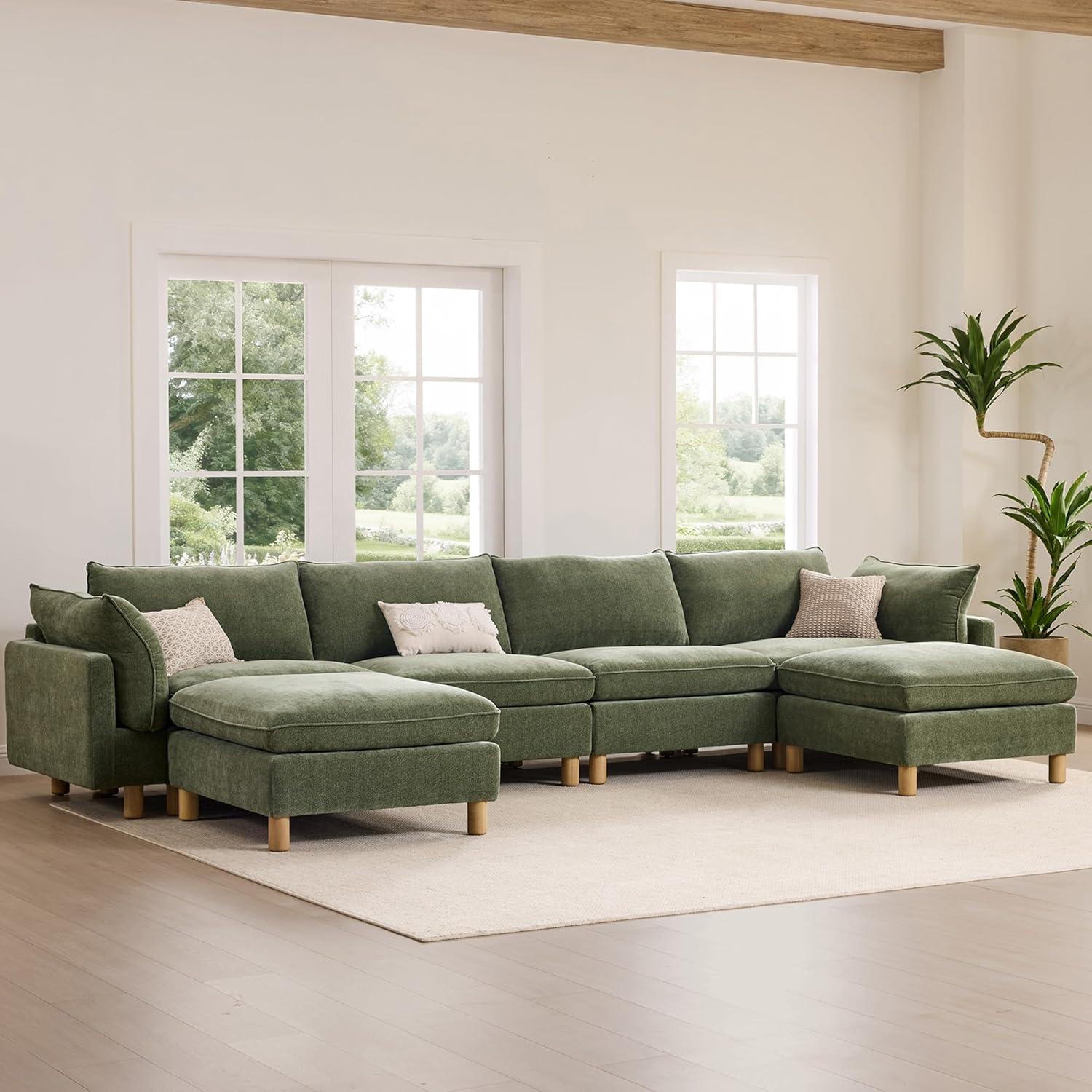 image:imageCHITA 92 Super Large Sectional Couches for Living Room Modular Cloud Couch Sectional Sofa Premium Fabric Couches Down Filled High Density Foam Chenille in Cream 2 Seater LoveseatGreen