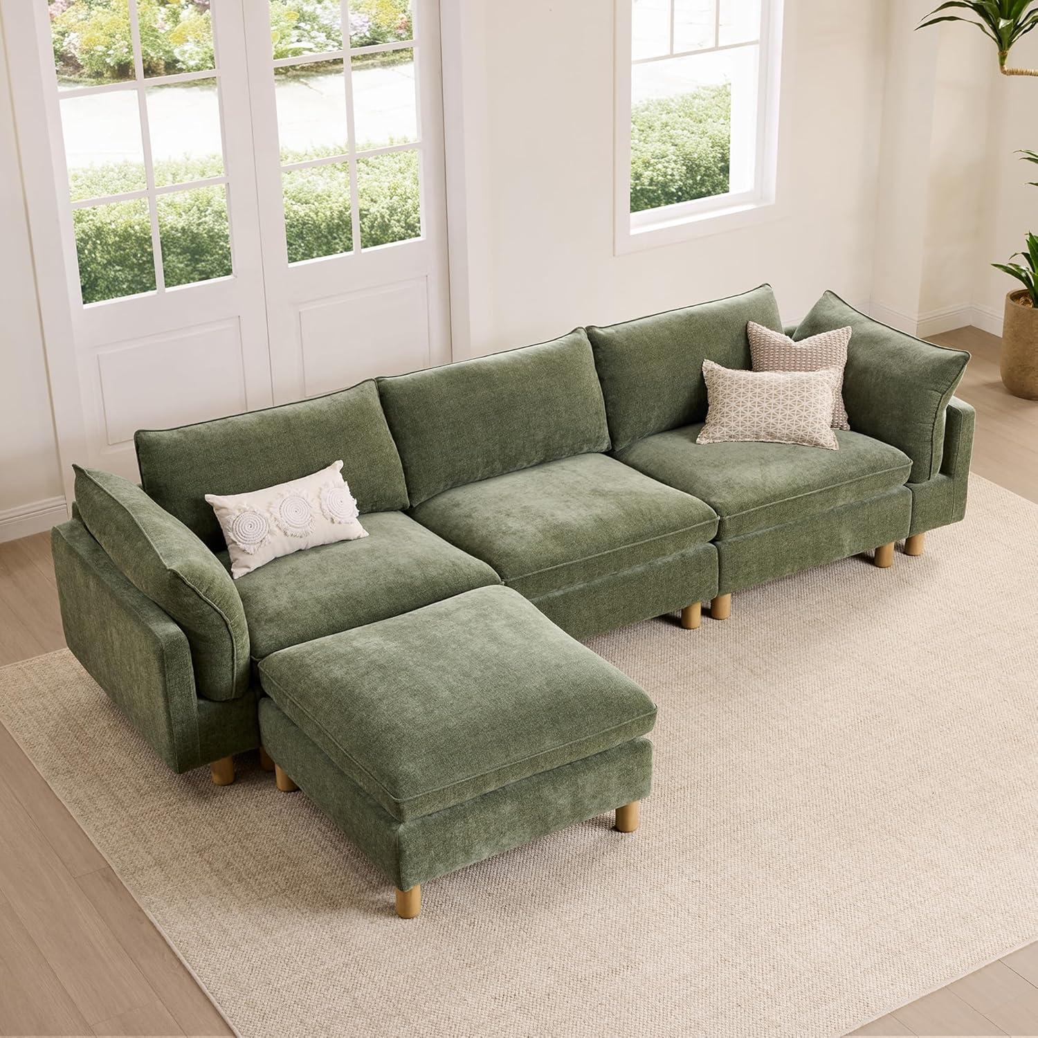 image:imageCHITA 92 Super Large Sectional Couches for Living Room Modular Cloud Couch Sectional Sofa Premium Fabric Couches Down Filled High Density Foam Chenille in Cream 2 Seater LoveseatGreen