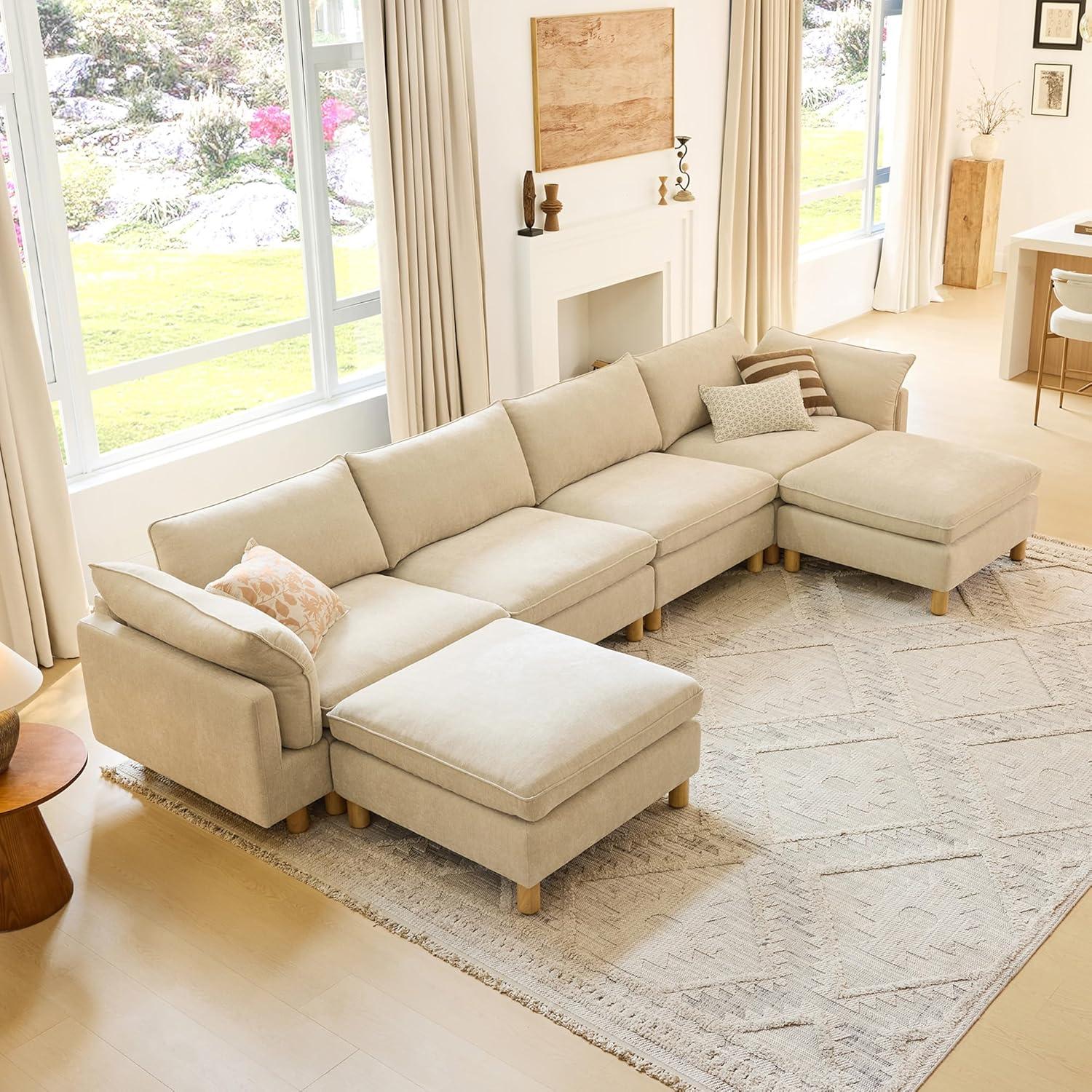 image:imageCHITA 92 Super Large Sectional Couches for Living Room Modular Cloud Couch Sectional Sofa Premium Fabric Couches Down Filled High Density Foam Chenille in Cream 2 Seater LoveseatBeige