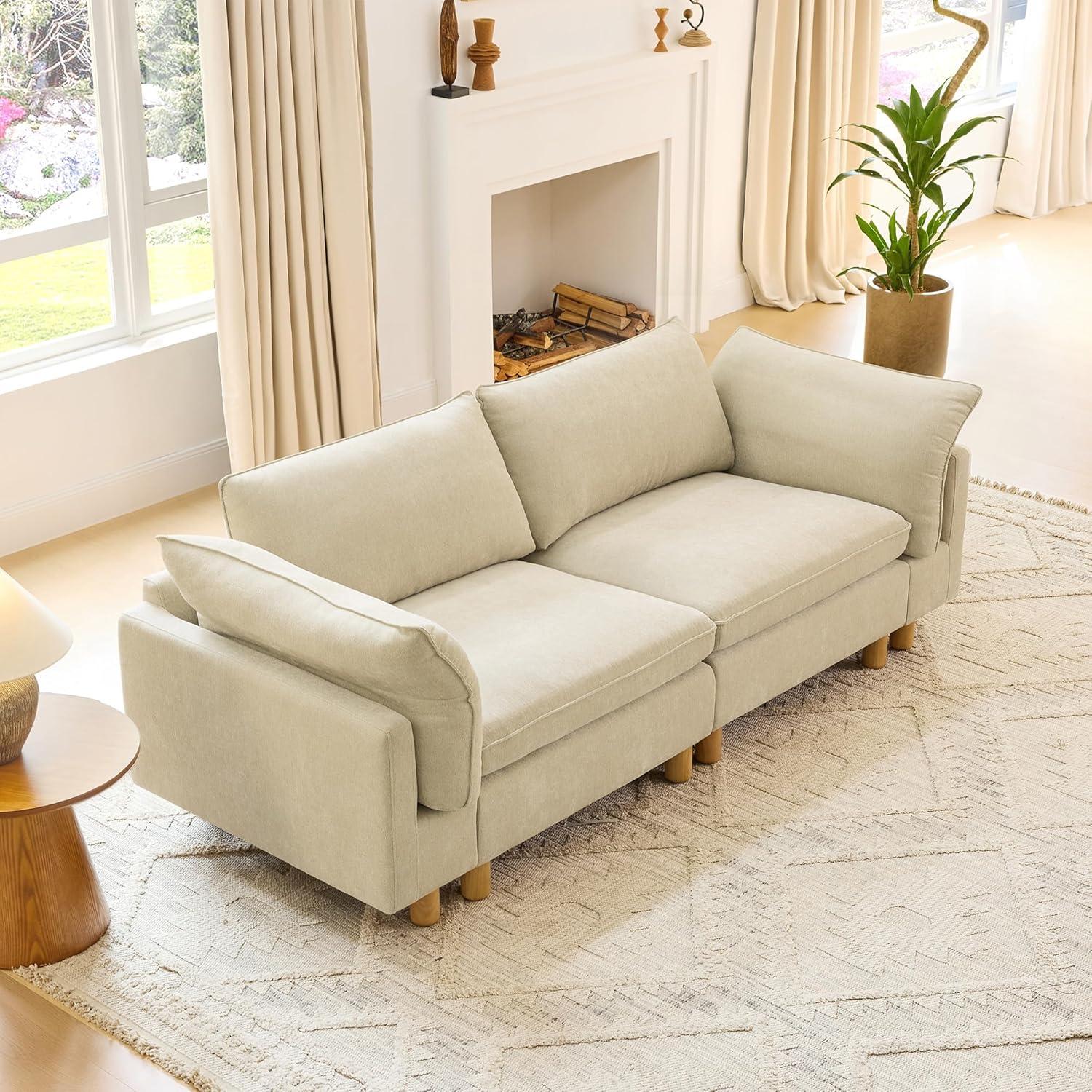 image:imageCHITA 92 Super Large Sectional Couches for Living Room Modular Cloud Couch Sectional Sofa Premium Fabric Couches Down Filled High Density Foam Chenille in Cream 2 Seater LoveseatBeige