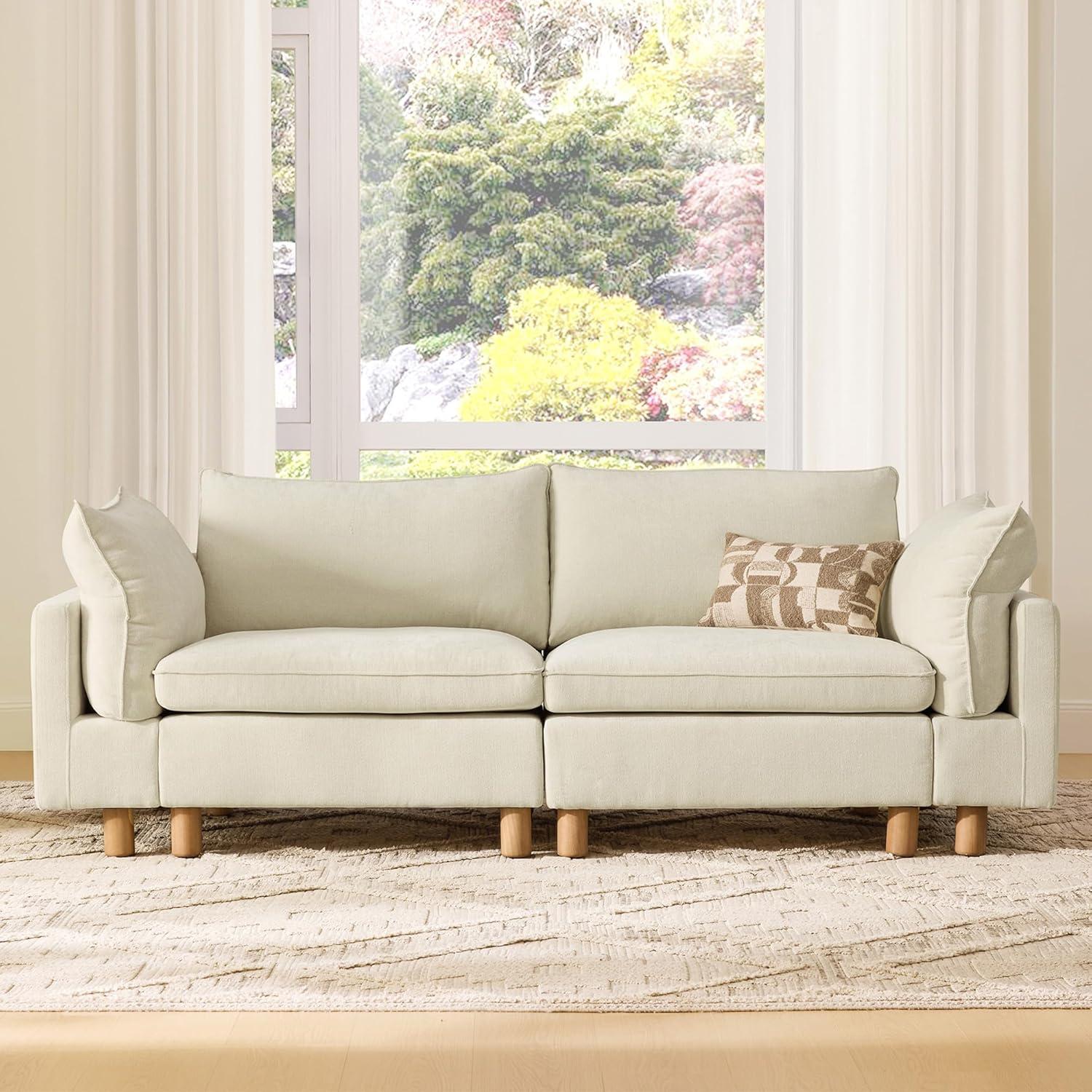image:imageCHITA 92 Super Large Sectional Couches for Living Room Modular Cloud Couch Sectional Sofa Premium Fabric Couches Down Filled High Density Foam Chenille in Cream 2 Seater LoveseatCream