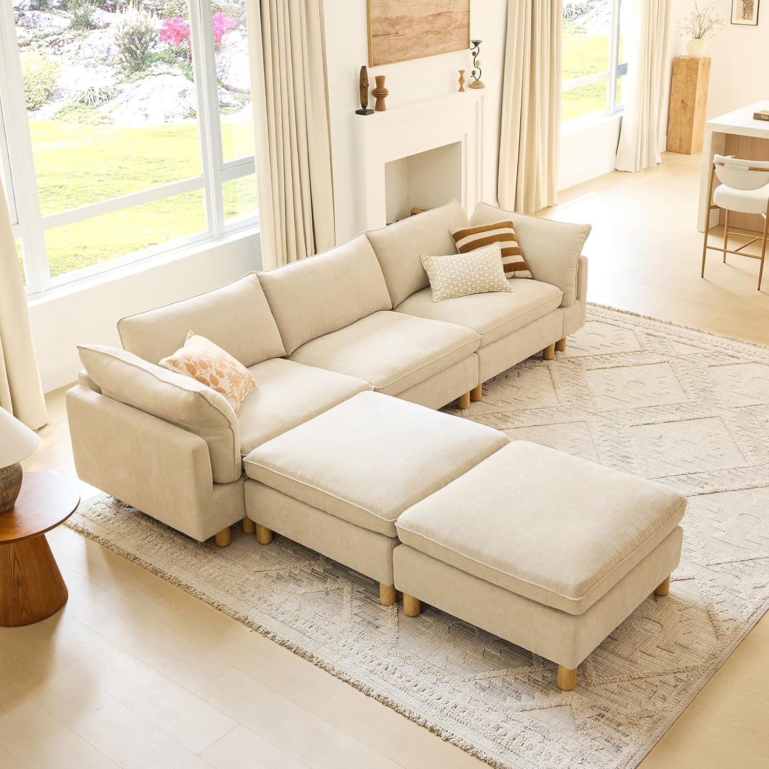 image:imageCHITA 92 Super Large Sectional Couches for Living Room Modular Cloud Couch Sectional Sofa Premium Fabric Couches Down Filled High Density Foam Chenille in Cream 2 Seater LoveseatBeige