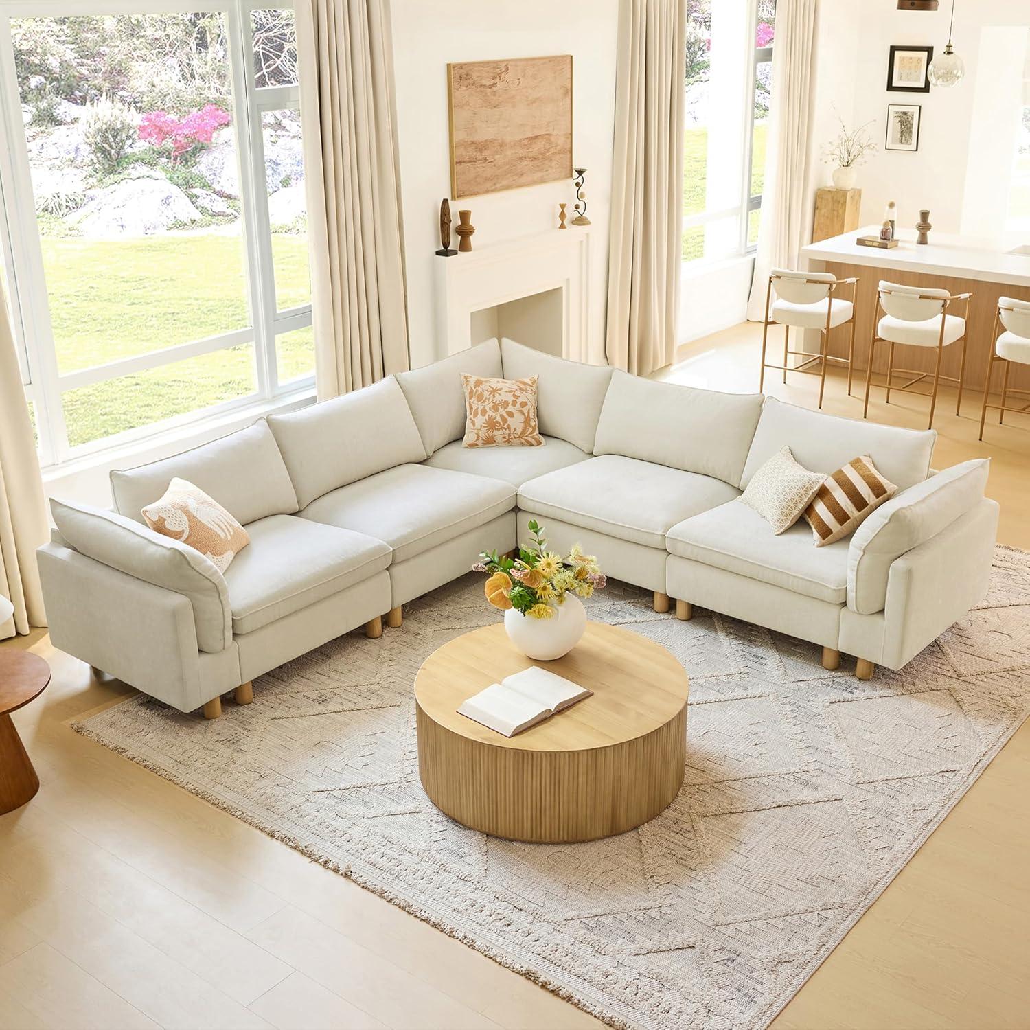 image:imageCHITA 92 Super Large Sectional Couches for Living Room Modular Cloud Couch Sectional Sofa Premium Fabric Couches Down Filled High Density Foam Chenille in Cream 2 Seater LoveseatCream