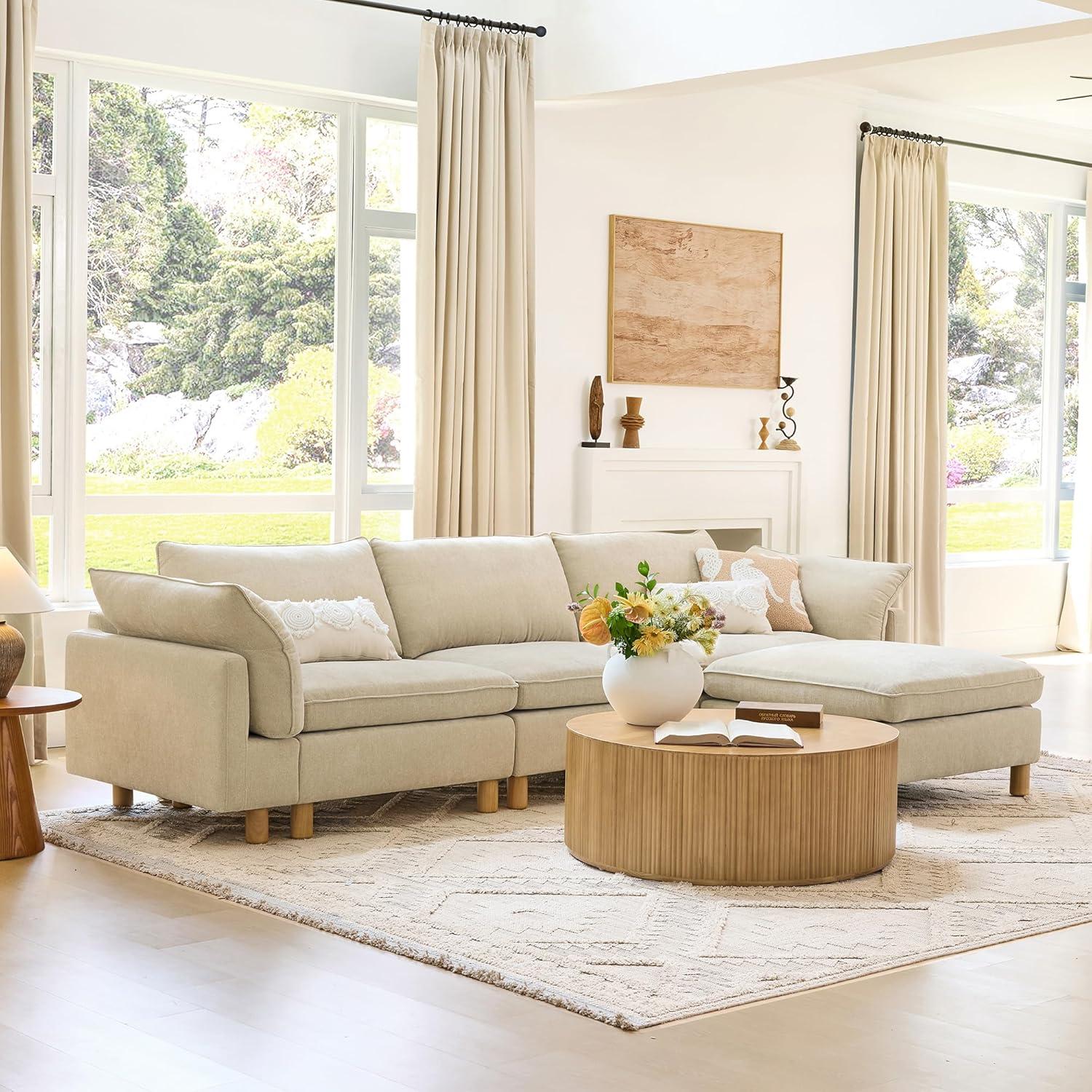image:imageCHITA 92 Super Large Sectional Couches for Living Room Modular Cloud Couch Sectional Sofa Premium Fabric Couches Down Filled High Density Foam Chenille in Cream 2 Seater LoveseatBeige