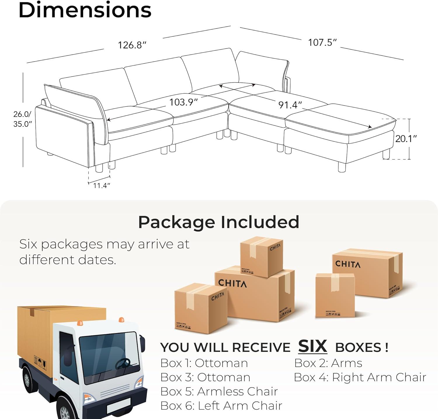 image:imageCHITA 92 Super Large Sectional Couches for Living Room Modular Cloud Couch Sectional Sofa Premium Fabric Couches Down Filled High Density Foam Chenille in Cream 2 Seater LoveseatCream