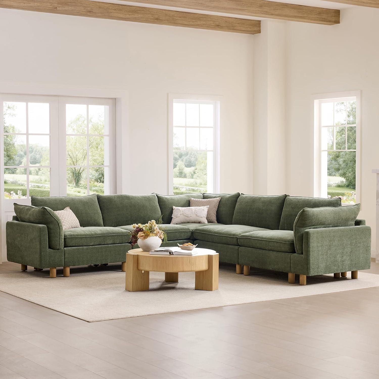 image:imageCHITA 92 Super Large Sectional Couches for Living Room Modular Cloud Couch Sectional Sofa Premium Fabric Couches Down Filled High Density Foam Chenille in Cream 2 Seater LoveseatGreen