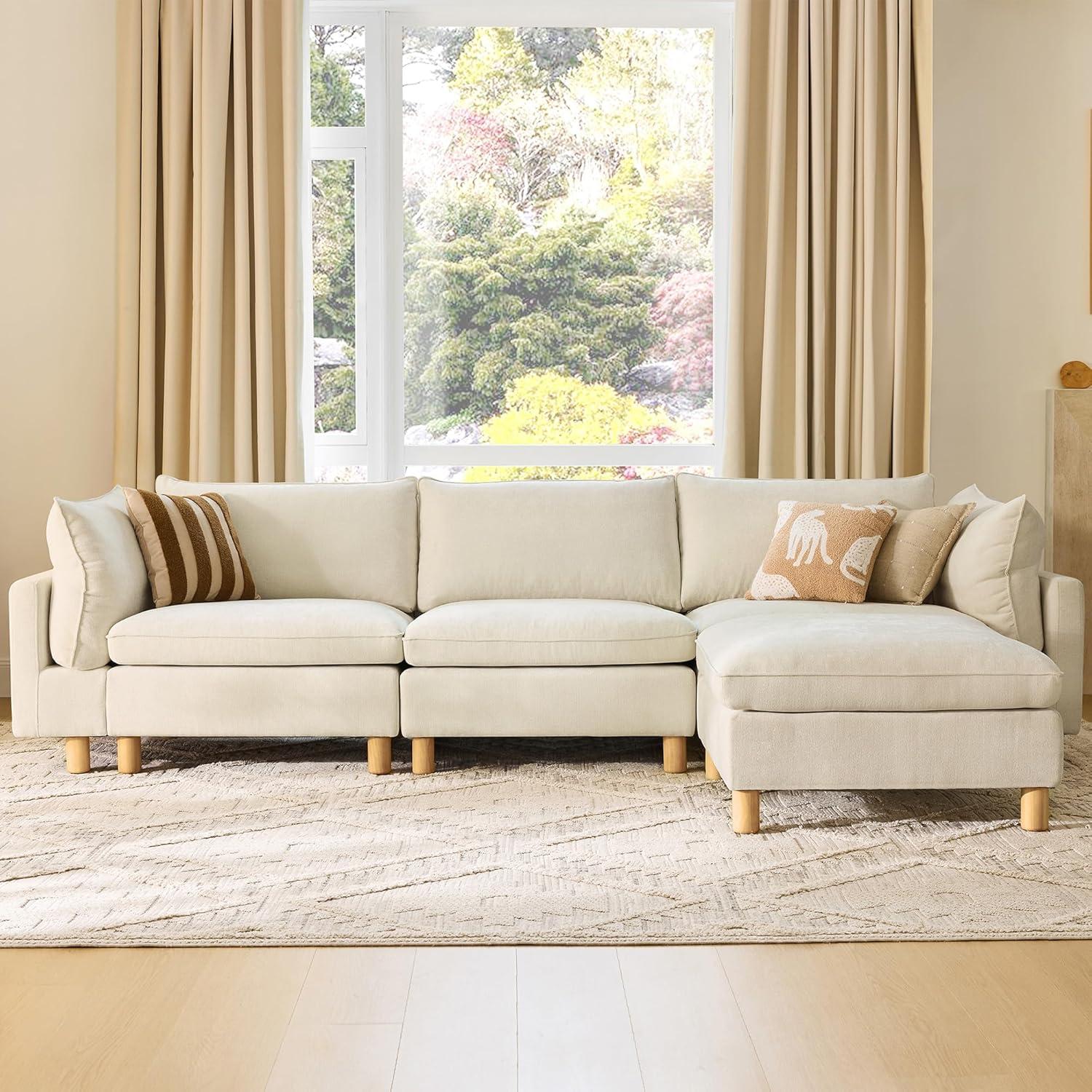 image:imageCHITA 92 Super Large Sectional Couches for Living Room Modular Cloud Couch Sectional Sofa Premium Fabric Couches Down Filled High Density Foam Chenille in Cream 2 Seater LoveseatCream