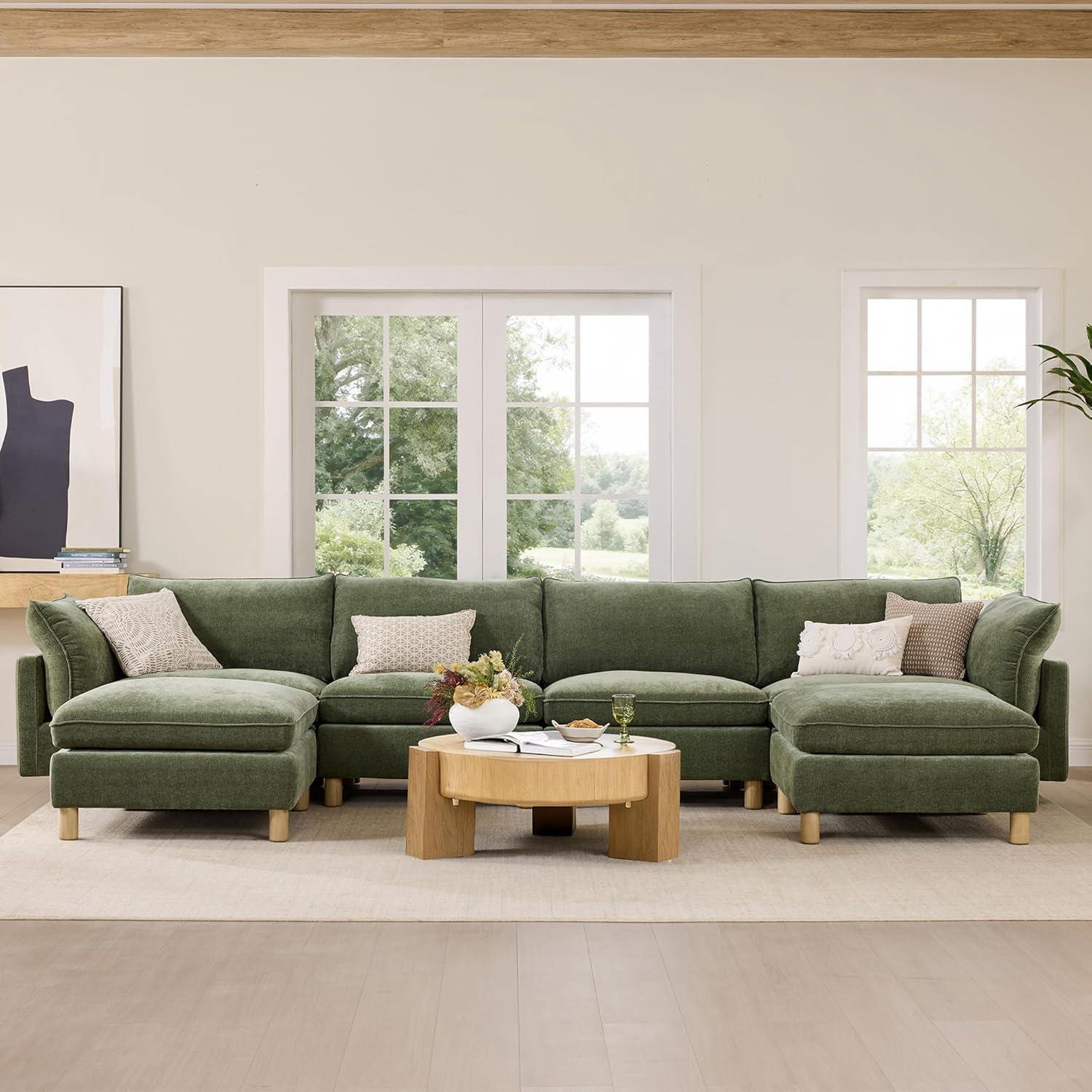 image:imageCHITA 92 Super Large Sectional Couches for Living Room Modular Cloud Couch Sectional Sofa Premium Fabric Couches Down Filled High Density Foam Chenille in Cream 2 Seater LoveseatGreen