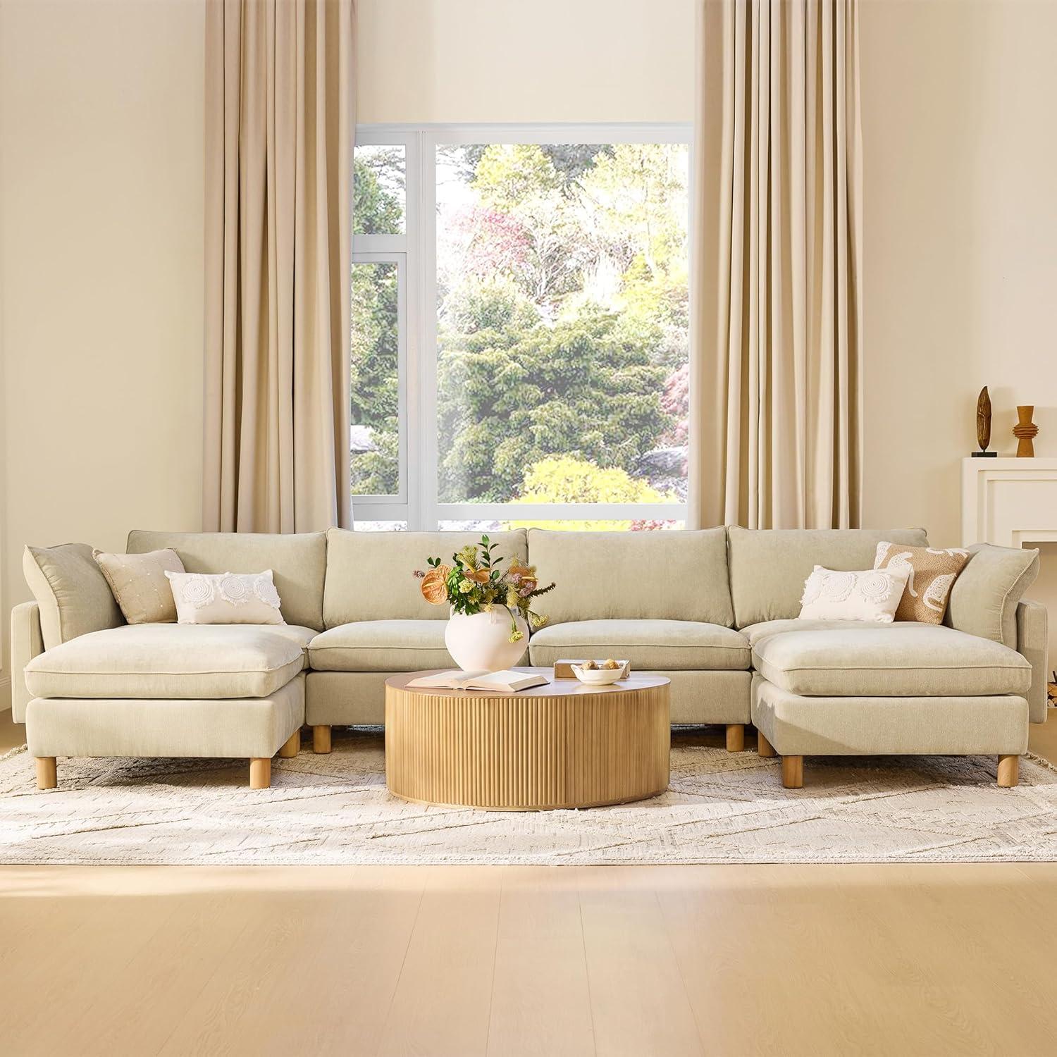image:imageCHITA 92 Super Large Sectional Couches for Living Room Modular Cloud Couch Sectional Sofa Premium Fabric Couches Down Filled High Density Foam Chenille in Cream 2 Seater LoveseatBeige