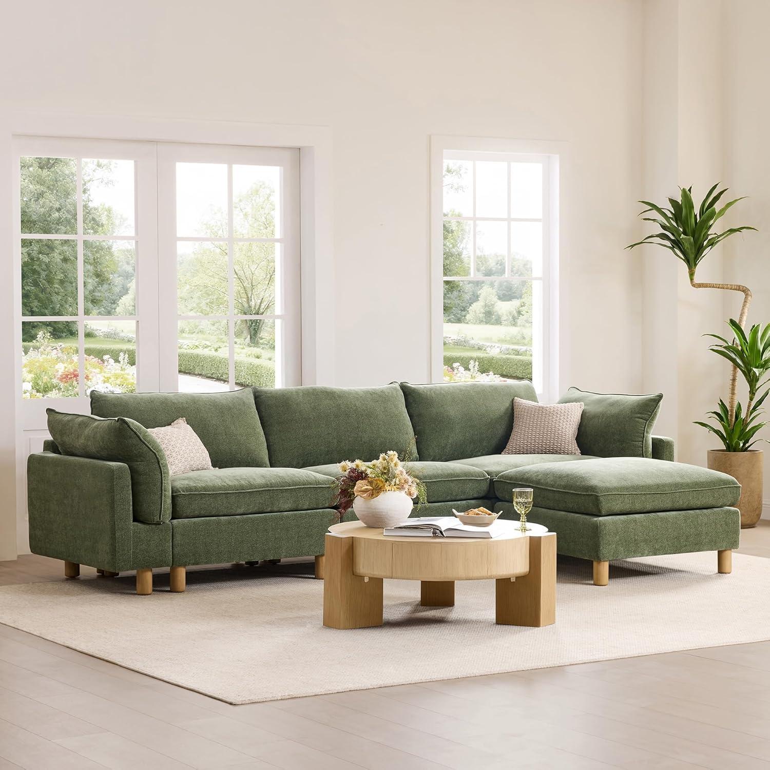 image:imageCHITA 92 Super Large Sectional Couches for Living Room Modular Cloud Couch Sectional Sofa Premium Fabric Couches Down Filled High Density Foam Chenille in Cream 2 Seater LoveseatGreen